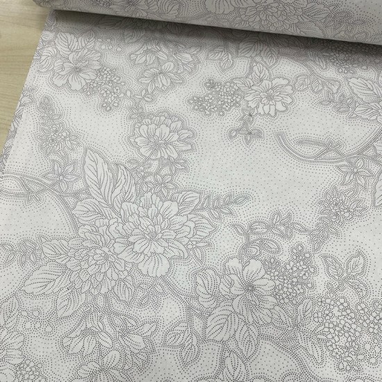 Beyaz Zemin Noktalı Çiçekler Poplin Kumaş