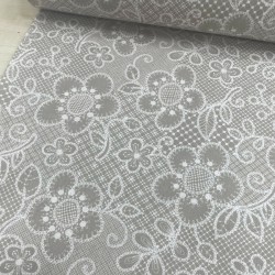 Dantel Çiçek Gri Poplin Kumaş