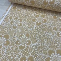 Dantel Çiçek Hardal Poplin Kumaş