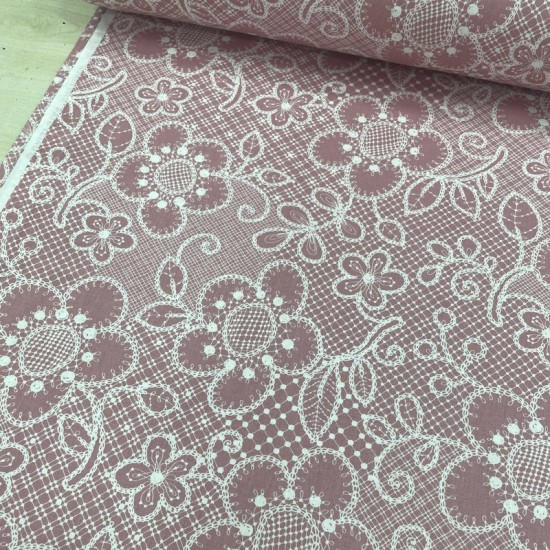 Dantel Çiçek Pudra Poplin Kumaş