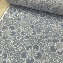 Dantel Çiçek İndigo Poplin Kumaş
