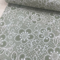 Dantel Çiçek Yeşil Poplin Kumaş