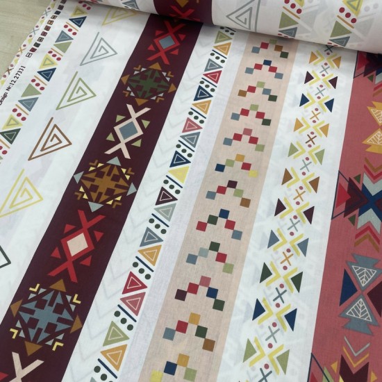 Wella Home Kilim Desen Bordo Poplin Kumaş