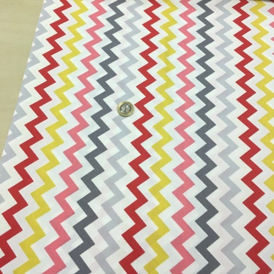 Zigzag Sarı Kırmızı Poplin Kumaş