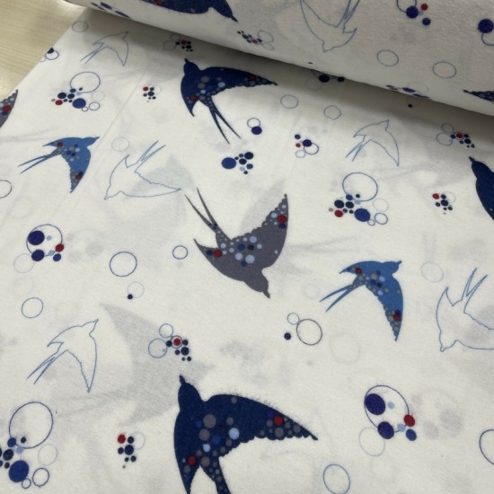 Mavi İndigo Uçan Kuşlar Pazen Kumaş