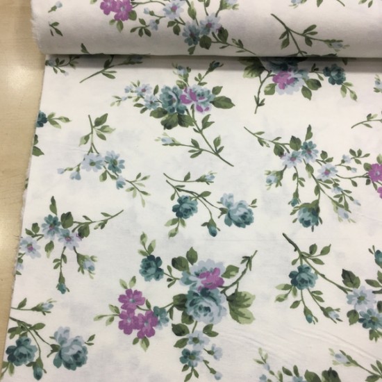 Petrol Mavi Çiçekler Pazen Kumaş