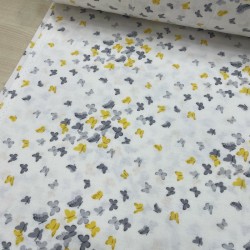 Sarı Gri Küçük Kelebekler Pazen Kumaş