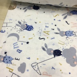 Mavi Mutlu Tavşanlar Pazen Kumaş