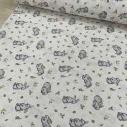 Gri Sevimli Tavşan Müslin Kumaş
