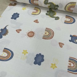 İndigo Sevimli Dinolar Müslin Kumaş