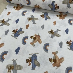 İndigo Uçak Pilot Hayvanlar Müslin Kumaş