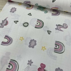 Lila Sevimli Dinolar Müslin Kumaş