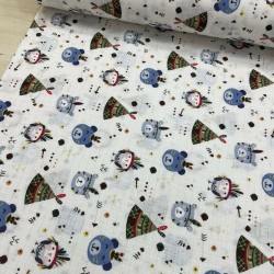 İndigo Kızılderili Sevimli Ayı Müslin Kumaş