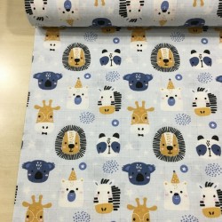 Mavi Neşili Kafalar Müslin Kumaş