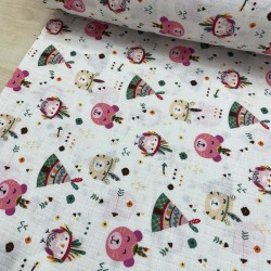 Pembe Kızılderili Sevimli Ayı Müslin Kumaş