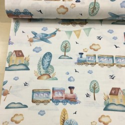 Uçaklı Trenli Müslin Kumaş