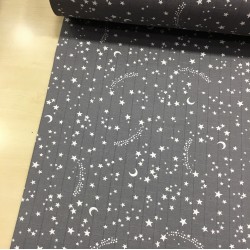 Yıldızlar Gri Müslin Kumaş