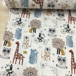 Petrol Mavisi Sevimli Hayvanlar Müslin Kumaş