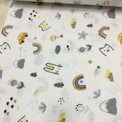 Hardal Minik Desenler Müslin Kumaş