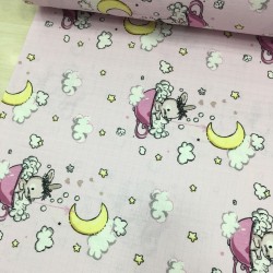 Pembe Fincan Sevimli Tavşan Müslin Kumaş