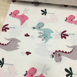Pembe Mint Dino Müslin Kumaş