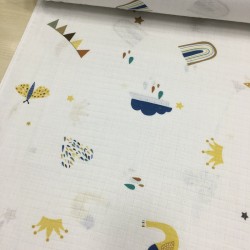 Sarı Gökkuşağı Kuş Müslin Kumaş