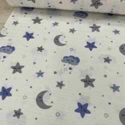 Mutlu Mavi Bulutlar Müslin Kumaş