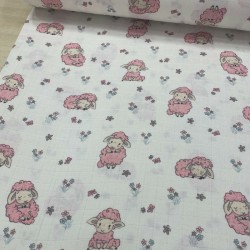 Pembe Sevimli Kuzu Müslin Kumaş