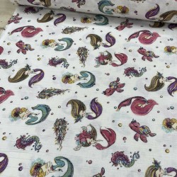 Renkli Deniz Kızı Müslin Kumaş