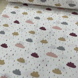 Renkli Yağmur Bulutlar Müslin Kumaş