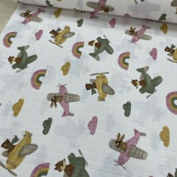 Yeşil Hardal Uçak Pilot Hayvanlar Müslin Kumaş